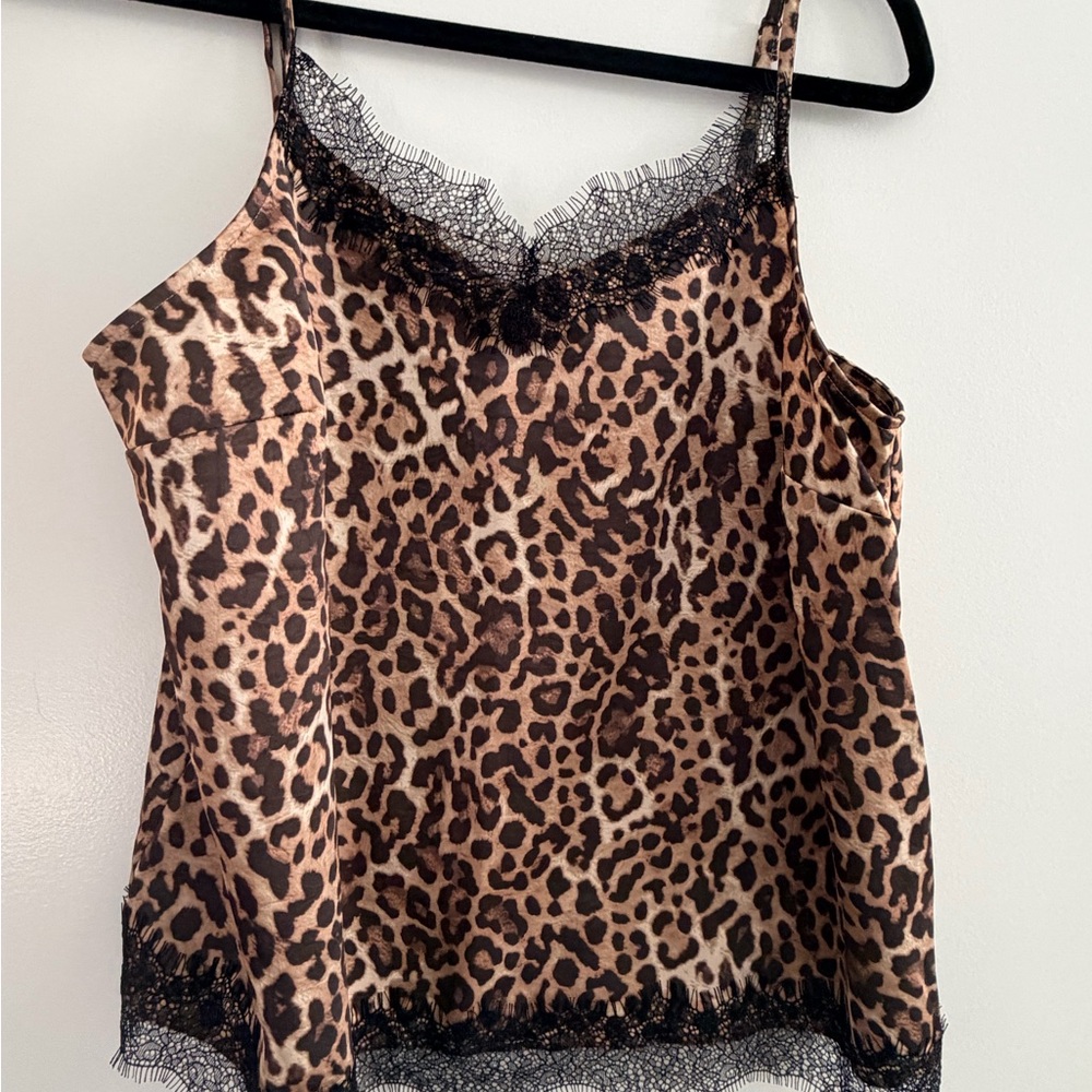 LOFT Leopard Print Camisole with Black Lace Trim